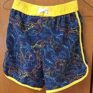 Kids Dinosaur Swim Shorts with Yellow Trim